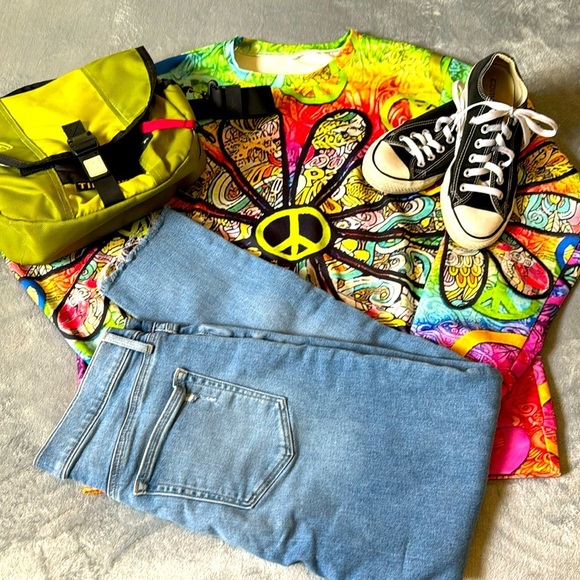 Peace &‎ neon sweatshirt, BOHO, WHIMSICAL, HIPPIE - Picture 2 of 9